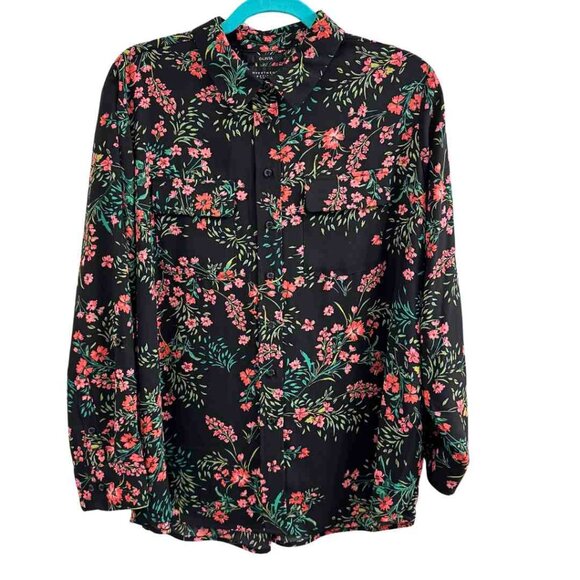Olivia Black/Red/Green Floral Print Tunic Length Blouse, Sz XLP - Picture 1 of 5